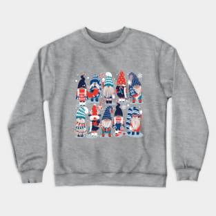 Let it gnome // spot // blue background little Santa's helpers preparing for Christmas neon red classic oxford and pastel blue dressed gnomes Crewneck Sweatshirt